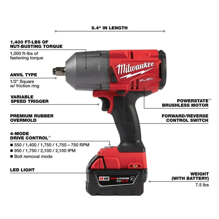 Milwaukee M18 Fuel High Torque 1/2 Impact Wrench with Friction Ring Kit 2767-22R