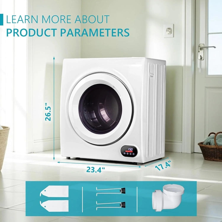 Compact Laundry Dryer, 3.5 Cu. Ft. Front Load Stainless Steel Clothes Dryers with Exhaust Pipe, 1500W