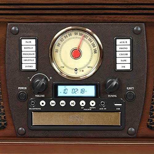Victrola 8-in-1 Bluetooth Record Player & Multimedia Center, Built-in Stereo Speakers - Turntable, Wireless Music Streaming