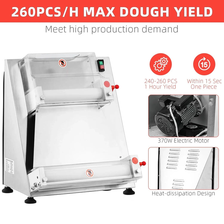 Commercial Pizza Dough Roller Sheeter, Max 16", Automatic 370W Electric Pizza Dough Roller, Stainless Steel, Suitable for Noodle