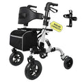 500lbs Walkers for Seniors Foldable, Heavy Duty Tall Walker with Seat, 10" Front Rubber Wheels, Outdoor Rollator All Terrain, Folding Walker