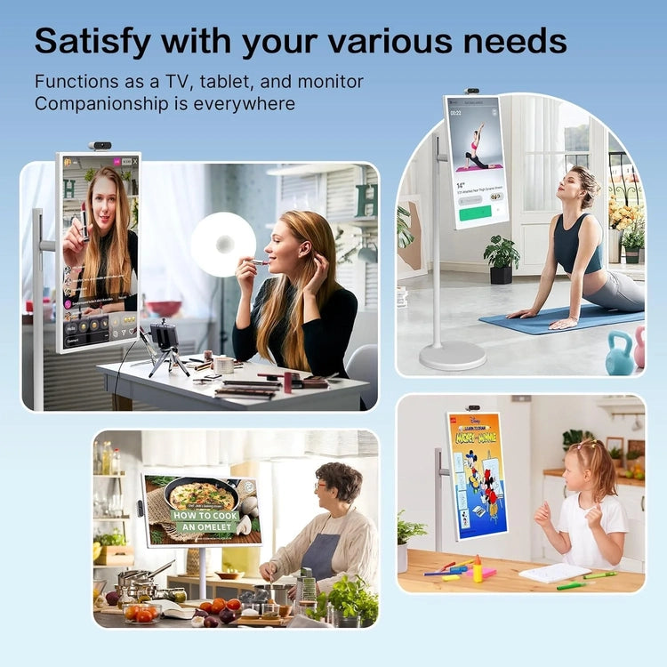 32-Inch Portable TV, 1080P FHD Rolling TV on Wheels with Rotatable Touch Screen, Android 13 OS, 8G RAM+128G Storage, Built-in Battery