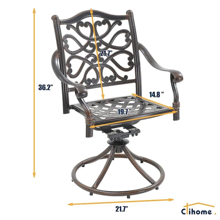 5-Piece Cast Aluminum Patio Dining Set with 4 Swivel Chair