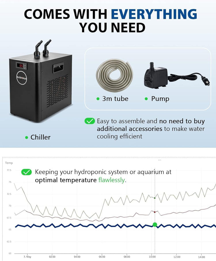 Aquarium Chiller 42gal 1/10 HP Water Cooler Fish Tank Chiller Special Quiet Design Refrigeration Compressor