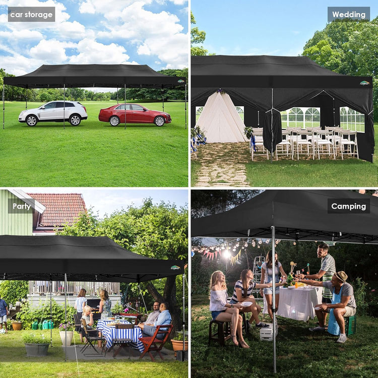 Cobizi 10x20 Heavy Duty Pop up Canopy Tent with 6 Sidewalls Easy up Commercial Outdoor Canopy Wedding Party Tents