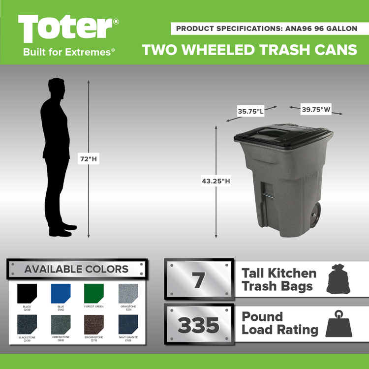 Toter 96 Gallon Trash Can with Smooth Wheels and Lid