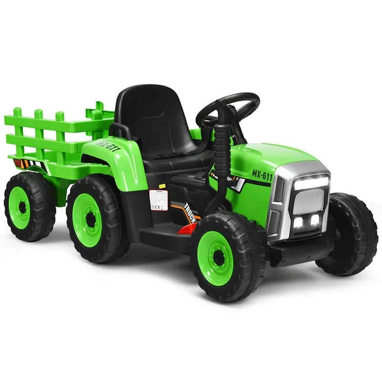 Kids Ride on Tractor W/Trailer 12V Battery Powered Electric Riding Toy Car Vehicle with 3-Gear-Shift Ground Loader