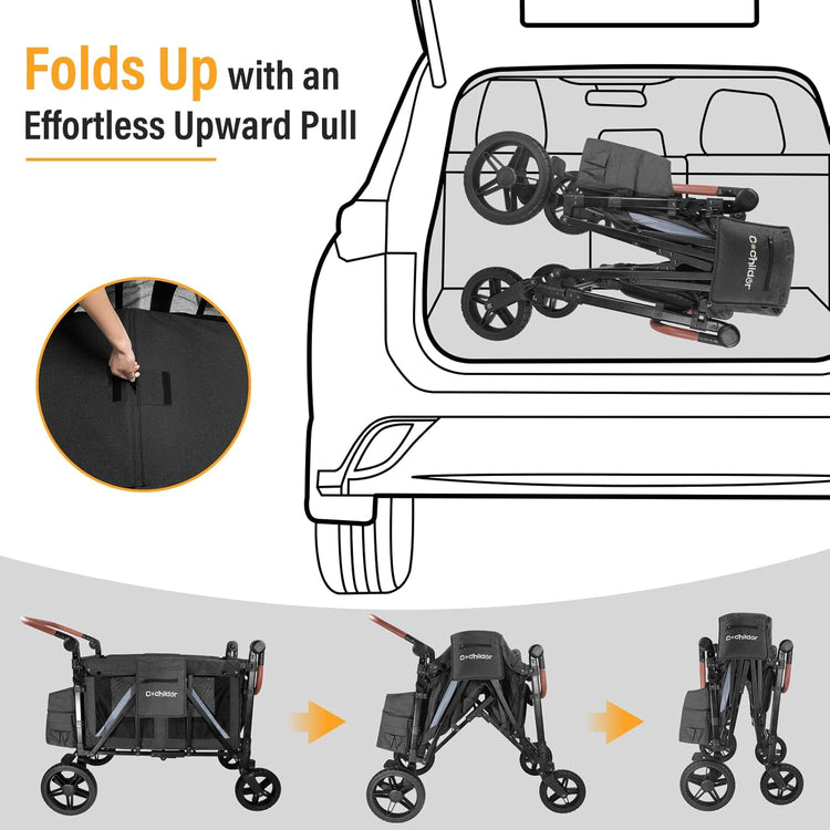 All-Terrain 4 Seater Wagon Stroller for Kids - Heavy-Duty 300lb Capacity, One-Hand Fold Design, High Seats with 5-Point Harness