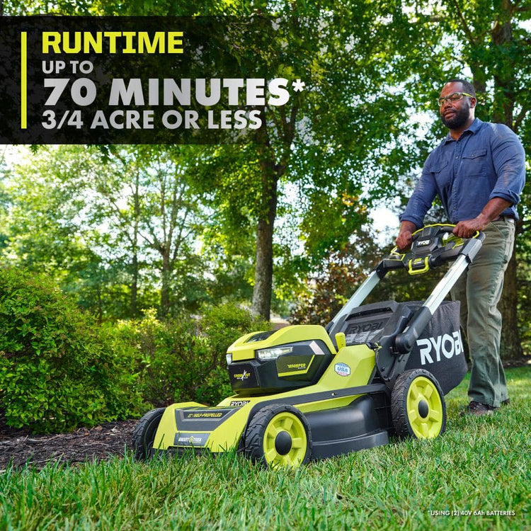 Ryobi 40V HP Brushless 21-in Self-Propelled Awd Lawn Mower - Whisper Series - Includes (2) 6.0Ah Batteries and Charger