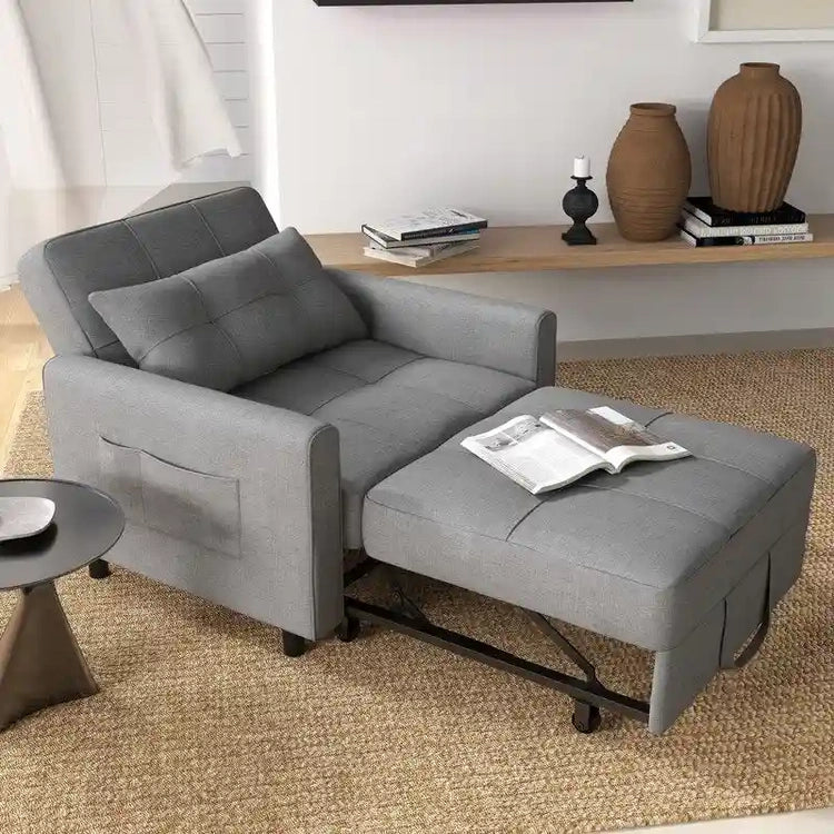 3-in-1 Pull-Out Sofa Bed Sleeper Chair, Convertible Adjustable Foldable Upholstered Lounge Couch