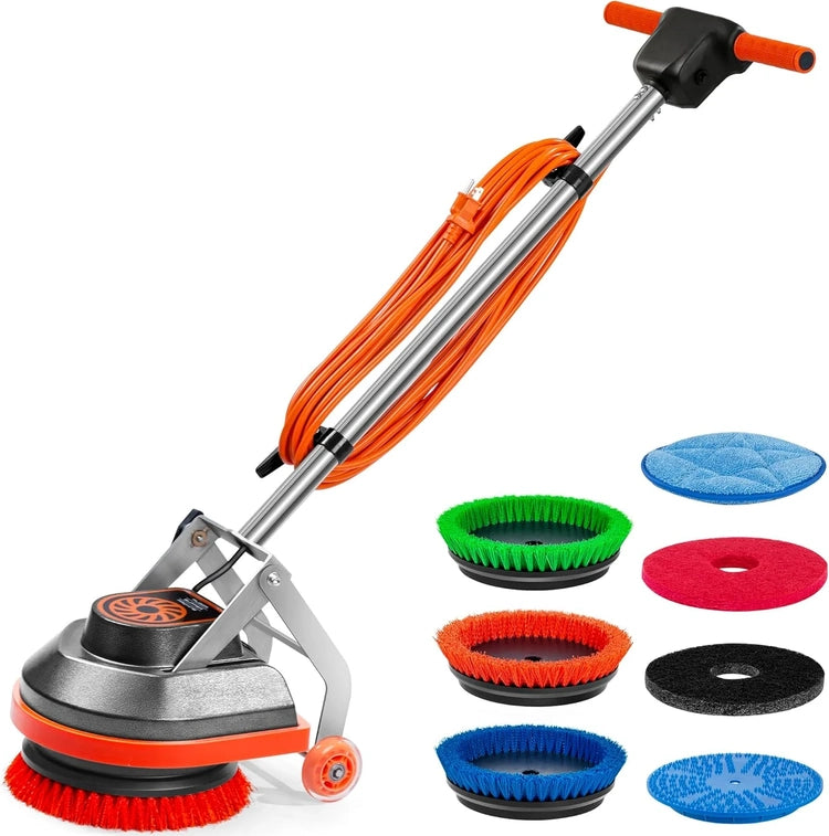 Commercial Floor Scrubber Machine with Brushes and Pads, Heavy Duty Floor Buffer Polisher and Cleaner- Deep Cleaning Tile and Grout