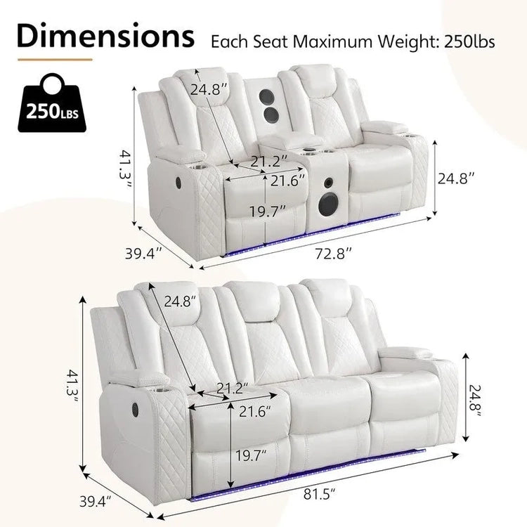 Power Reclining Sofa with Wireless Charger, Reading Light for Living Room, Faux Leather LED Light, Ac/usb Port, Cup Holder, Black