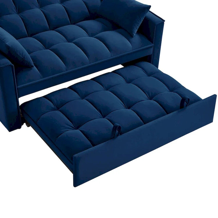 4 in1 Loveseat Sofa Bed with Armrests & Storage Pockets, Multi-Function Tufted Pull-Out Sofa Bed with Adjustable Backrest