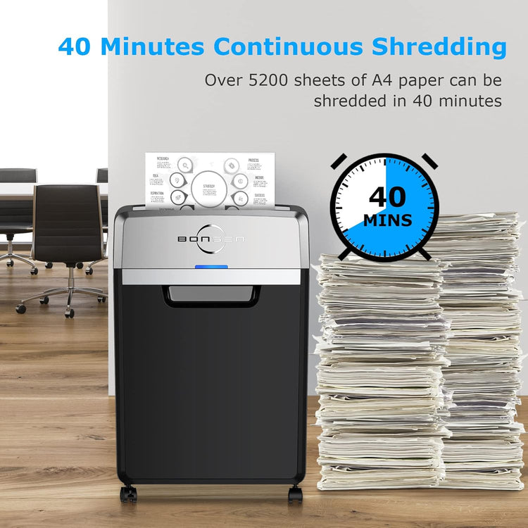 Heavy Duty Paper Shredder, 24-Sheet Cross-Cut Shredder, 40-Min Continuous Running Time, Commercial Grade Shredder for Office, 9-Gallon Big Basket