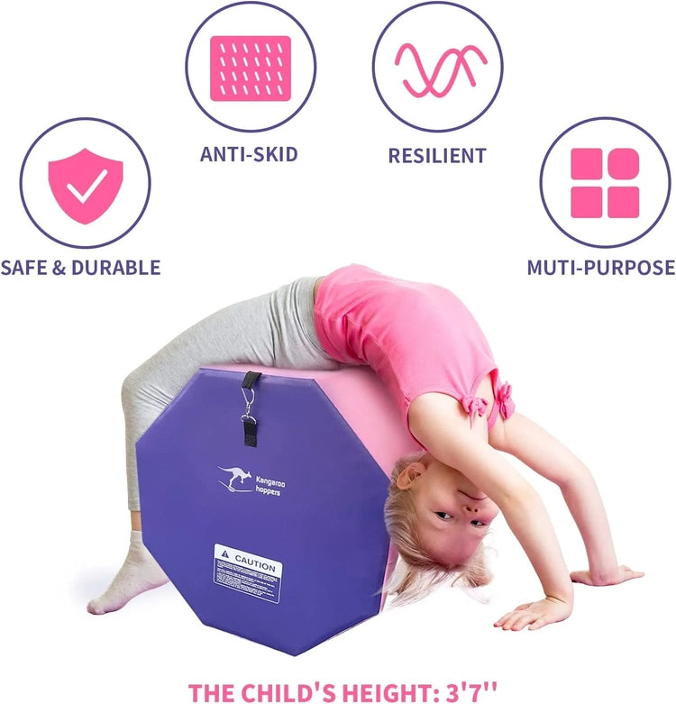 Kangaroo Hoppers 24" X 26" Gymnastics Octagon Tumbling Mat with Carrying Handles for Home Gym Exercise (Pink/Purple)