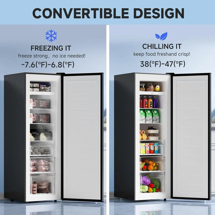 Bangson Upright Freezer, 7.0 Cu. Ft. Stand up Freezer, Convertible Upright Freezer/Refrigerator, Single Door for Kitchen, Garage, Office, Apartment