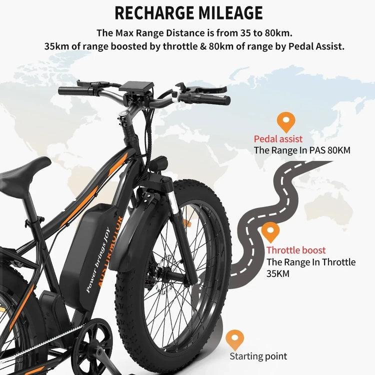 26 In.48V 13Ah 750W Mountain Electric Bikes for Adults Men, 26"x4.0 Fat Tire Electric Bicycle 7 Speeds Gear Outdoor Ebikes, Black, S48