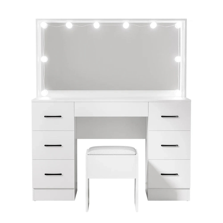 Artiss Dressing Table Set Stool 10 LED Bulbs White Debbie