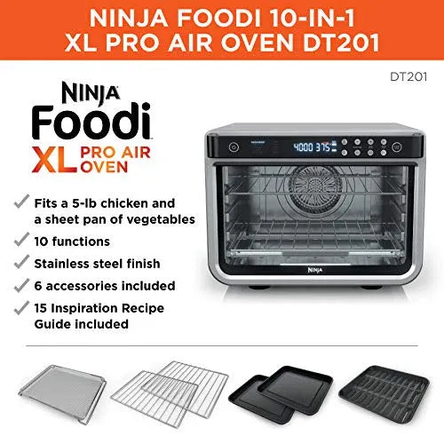Ninja DT201 Foodi 10-in-1 Xl Pro Air Fry Digital Countertop Convection Toaster Oven with Dehydrate and Reheat, 1800 Watts, Stainless Steel Finish