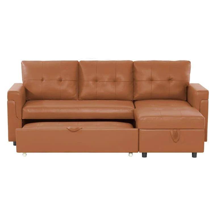 Reversible Sectional Sofa with Pull-Out Sleeper Bed, Hidden Storage Chaise, Durable Legs