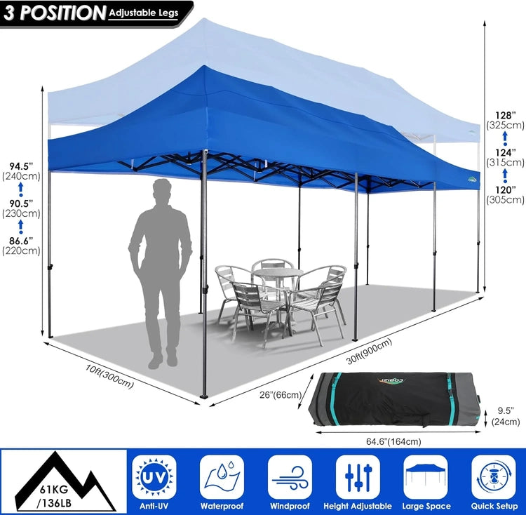 Cobizi 10x20 Heavy Duty Pop up Canopy Tent with 6 Sidewalls Easy up Commercial Outdoor Canopy Wedding Party Tents