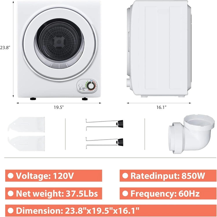 Compact Laundry Dryer, 3.5 Cu. Ft. Front Load Stainless Steel Clothes Dryers with Exhaust Pipe, 1500W