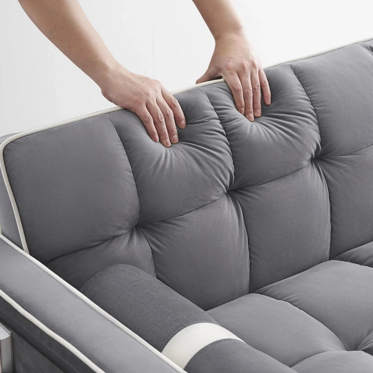 3 in 1 Sleeper Sofa Couch Bed, Small Tufted Velvet Convertible Loveseat Futon Sofa W/Pullout Bed, Adjustable Backrest, Cylinder Pillows