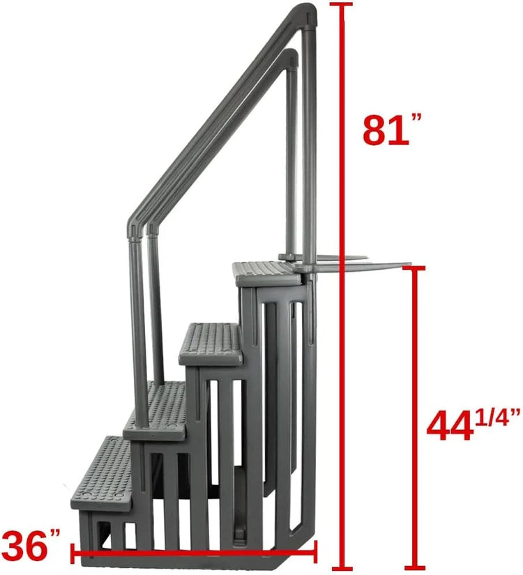 Select Anti-Slip in-Pool Steps, Gray, for Above Ground Swimming Pools, Can Mount to Decks 48" to 54" H, Safety Stairs Capacity up to 300 Lbs