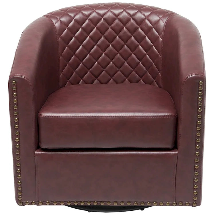 Kinwell 29 Wide Tufted Pu Leather Swivel Barrel Chair