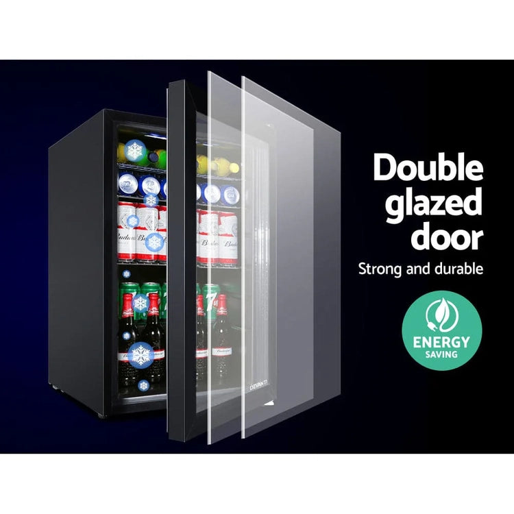 Devanti 70L Bar Fridge Glass Door W/Light Black