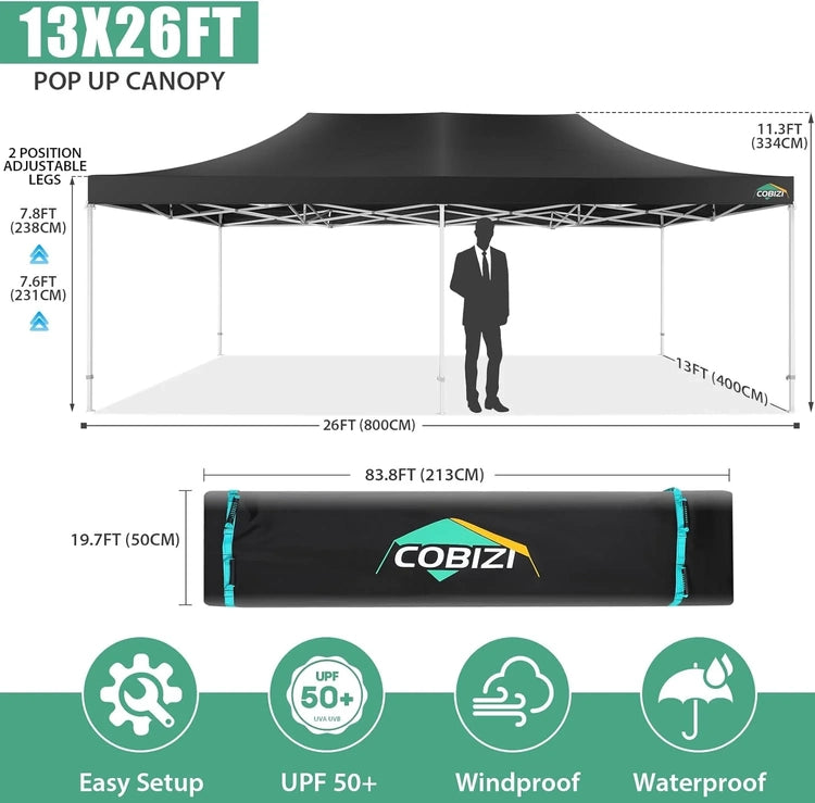 Cobizi 10x20 Heavy Duty Pop up Canopy Tent with 6 Sidewalls Easy up Commercial Outdoor Canopy Wedding Party Tents