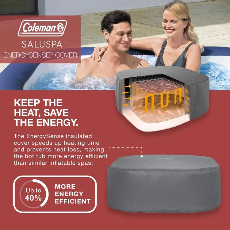 Coleman Saluspa Atlantis Airjet 4 to 6 Person Inflatable Hot Tub Square Portable Outdoor Spa with 140 Soothing Jets with Cover, Blue