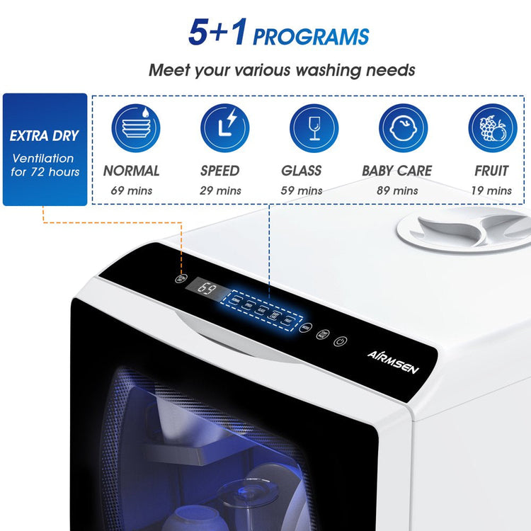 Portable Countertop Dishwasher with 5-Liter Built-in Water Tank and Air-Dry Function, 5 Washing Programs