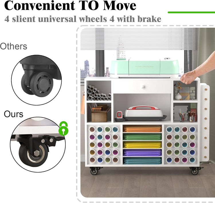 Craft Organization and Storage Cart Compatible with Cricut Machine, Rolling Craft Organizer with Large Drawer & 48 Vinyl Roll Holder