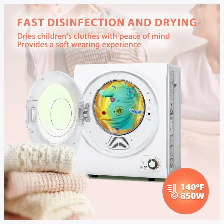 Compact Laundry Dryer, 3.5 Cu. Ft. Front Load Stainless Steel Clothes Dryers with Exhaust Pipe, 1500W