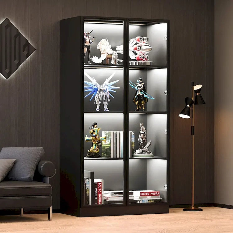 Display Storage Cabinet, Display Cabinet with Tempered Glass Doors, Showcase with 4-Tier Storage Shelves