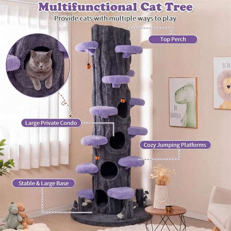 90.5" Tall Simulation Cat Tree, Modern Realistic Multi-Level Cat Tower w/5 Condos & Sisal Scratch Pad, Large Lifelike Indoor Cat Tree