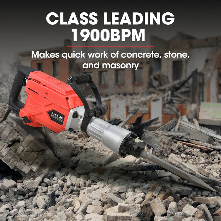 Baumr-Ag 2300W Electric Demolition Jackhammer, with 3 Bonus Chisels, Carry Case