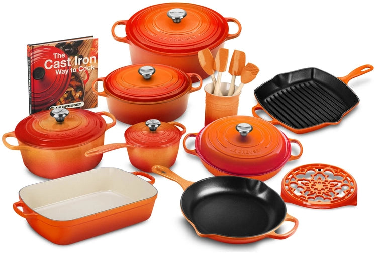 20-Piece Signature Cast Iron Cookware Set,10.25'' Skillet,1.75-Quart Saucepan with Lid