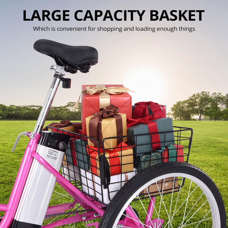 Electric Tricycle for Adults, 7 Speeds Folding Electric Trike, 24 Inch 3 Wheel Motorized Bicycle w/36V 10Ah Removable Battery