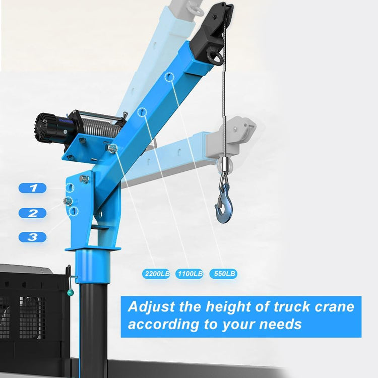 Pismire Winch Versatile 0.5T Folding Truck-Mounted Bed Crane Hoist Lift Pickup with Electric Winch 3500 Lb 12V