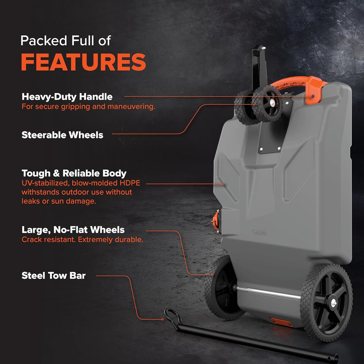 36-Gallon Portable Camper/RV Tote Tank - Features Large Heavy-Duty No-Flat Wheels & Built-in Gate Valve - Removable Steel Tow Adapter