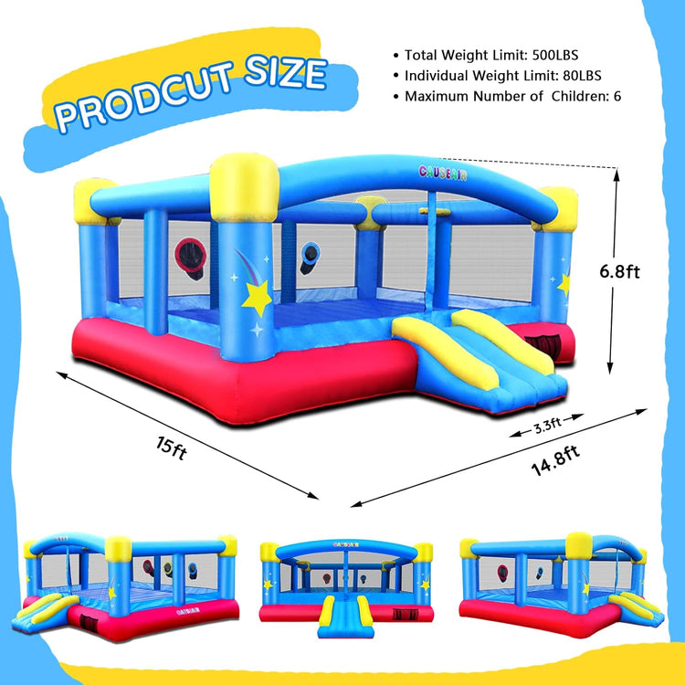 Big Inflatable Bounce House for Party Fun,15ft X 14.8ft, Double Basketball Hoop, Throw Ball Game, Reinforced PVC Bounce Floor