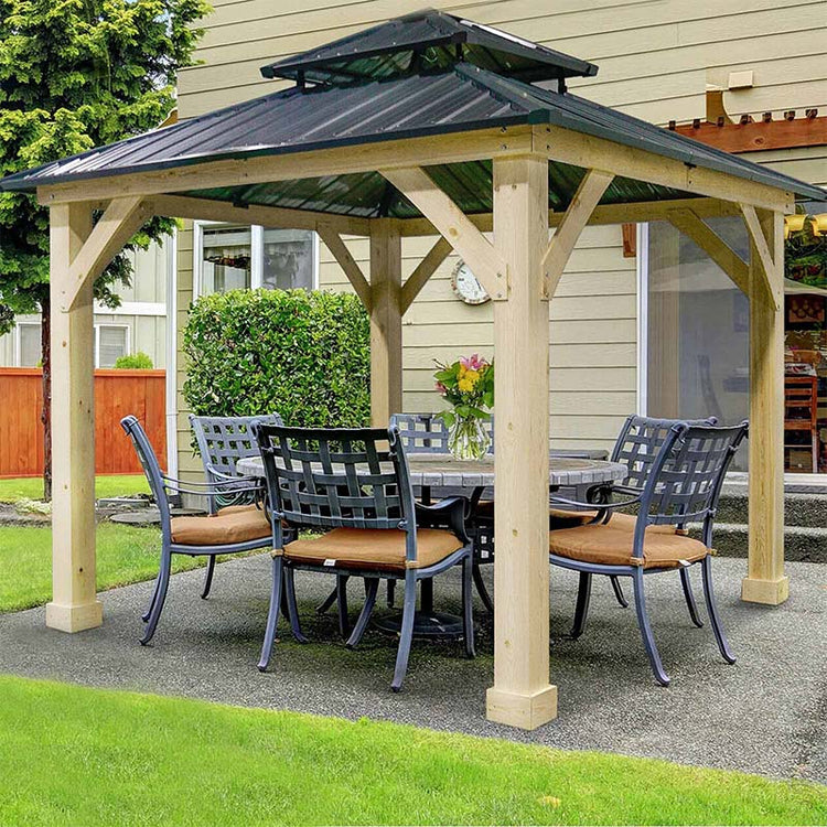 10 X Ft Outdoor Patio Hardtop Gazebo with Wood Frame & 2-Tier Metal Roof, All-Weather Gazebo Pergolas Shelter