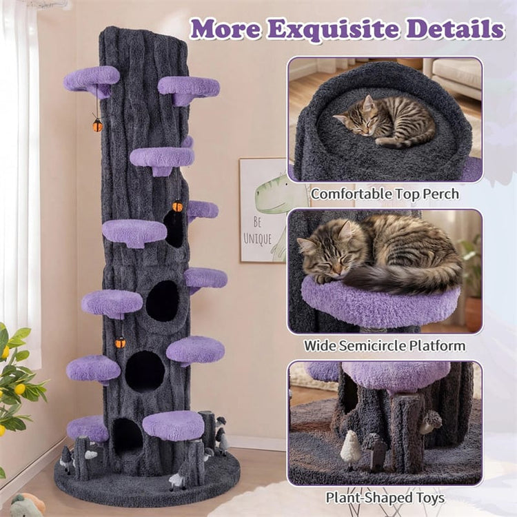 90.5" Tall Simulation Cat Tree, Modern Realistic Multi-Level Cat Tower w/5 Condos & Sisal Scratch Pad, Large Lifelike Indoor Cat Tree