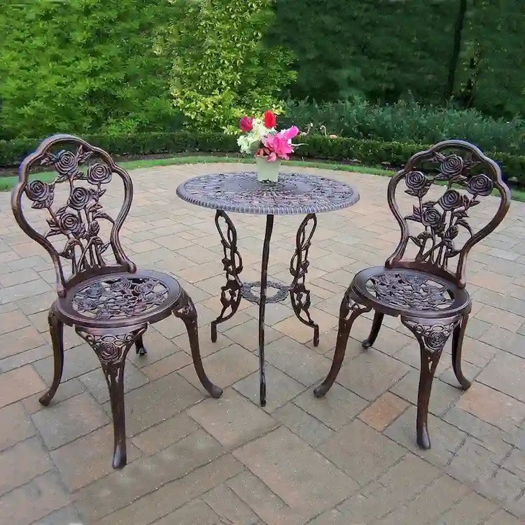 Camellia Cast Aluminum 3-Piece Bistro Set with Table and 2 Chairs - N/A