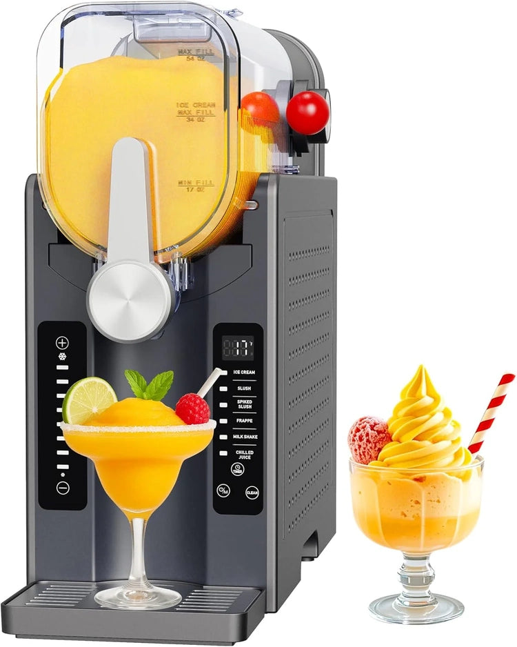 Slushie Machine, No Ice Needed All-in-One Slushy Maker for Home, Real-Time Temp Display, Auto-Clean, 6 Preset, Frozen Margaritas, Cocktails, Frappés