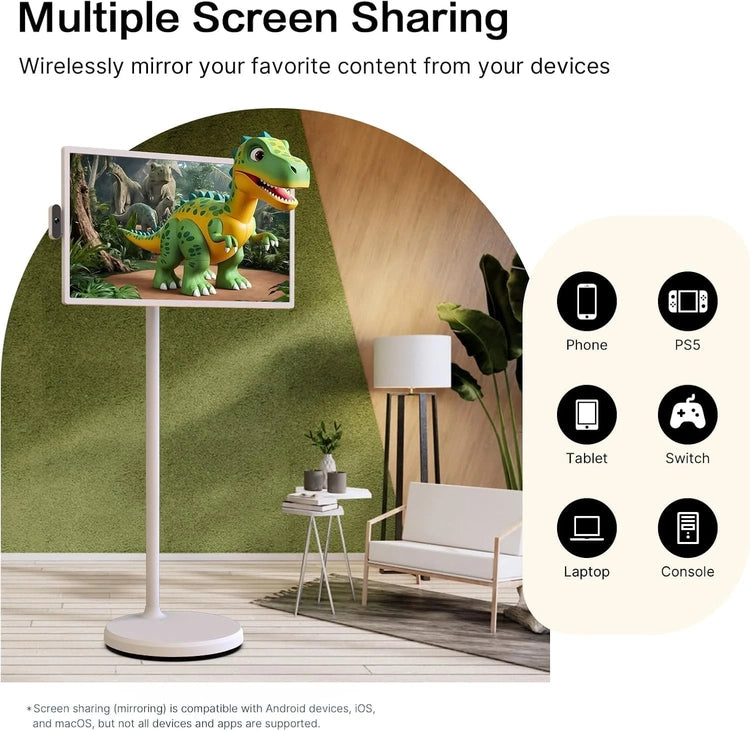 32-Inch Portable TV, 1080P FHD Rolling TV on Wheels with Rotatable Touch Screen, Android 13 OS, 8G RAM+128G Storage, Built-in Battery