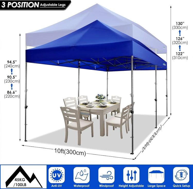 Cobizi 10x20 Heavy Duty Pop up Canopy Tent with 6 Sidewalls Easy up Commercial Outdoor Canopy Wedding Party Tents