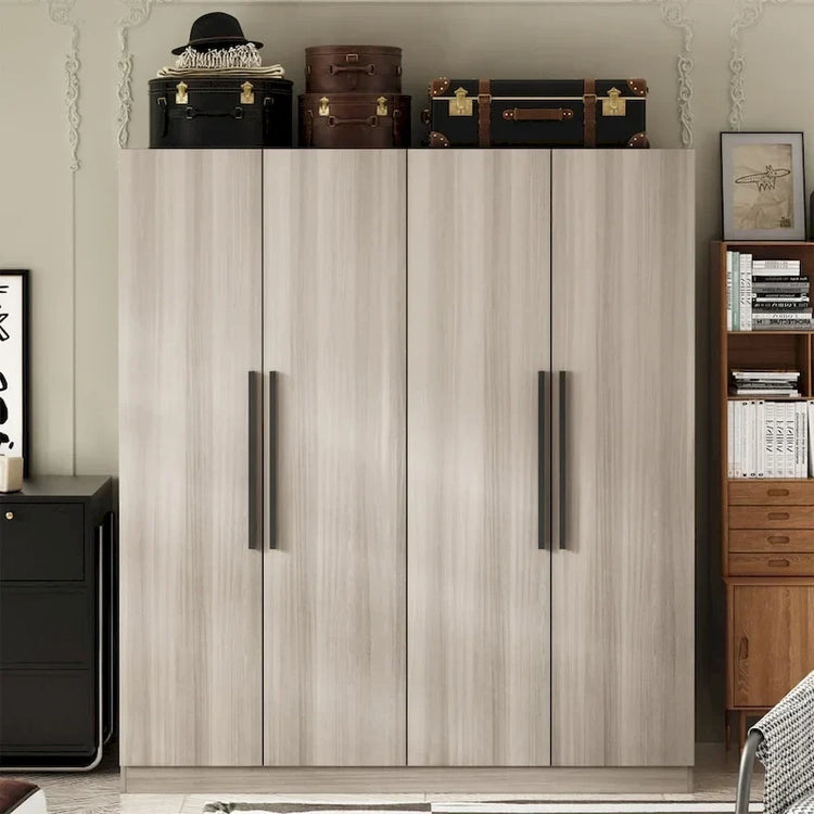 Modern Freestanding Solid Wood Wardrobe Closet with Storage Shelves